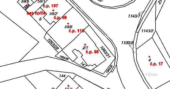 Lipovec 88 na parcele st. 2/1 v KÚ Lipovec u Blanska, Katastrální mapa