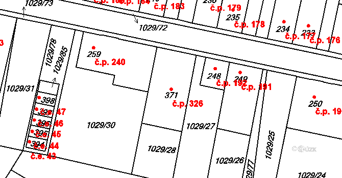 Lomnice 326 na parcele st. 371 v KÚ Lomnice u Tišnova, Katastrální mapa