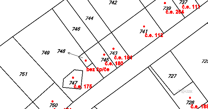 Hlásná Třebaň 180 na parcele st. 745 v KÚ Hlásná Třebaň, Katastrální mapa