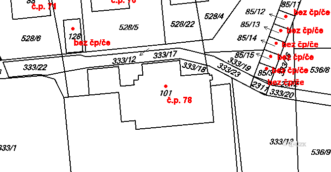 Částkov 78 na parcele st. 101 v KÚ Částkov u Tachova, Katastrální mapa