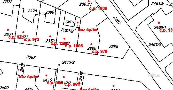 Tachov 979 na parcele st. 2385 v KÚ Tachov, Katastrální mapa