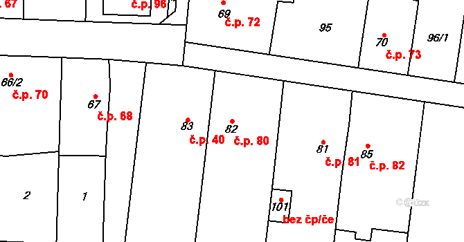 Sobáčov 80, Mladeč na parcele st. 82 v KÚ Sobáčov, Katastrální mapa