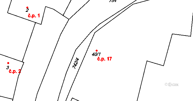 Savín 17, Litovel na parcele st. 40/1 v KÚ Savín, Katastrální mapa