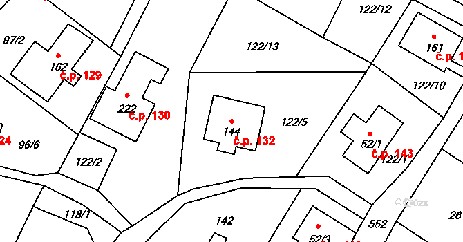 Prácheň 132, Kamenický Šenov na parcele st. 144 v KÚ Prácheň, Katastrální mapa