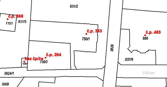 Cvikov II 363, Cvikov na parcele st. 750/1 v KÚ Cvikov, Katastrální mapa