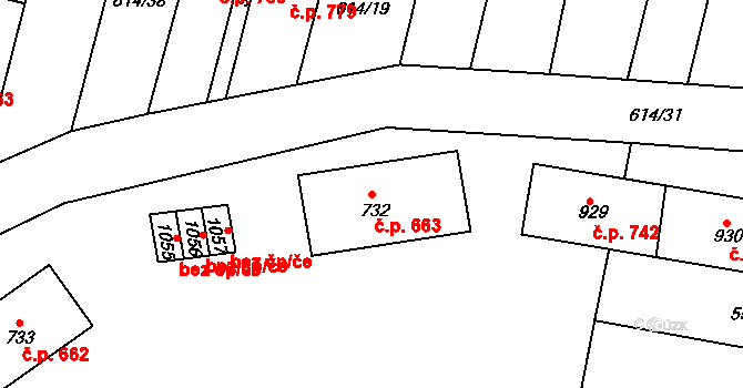 Libochovice 663 na parcele st. 732 v KÚ Libochovice, Katastrální mapa