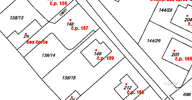 Travčice 159 na parcele st. 149 v KÚ Travčice, Katastrální mapa