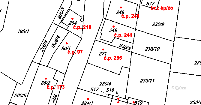 Žitenice 255 na parcele st. 271/1 v KÚ Žitenice, Katastrální mapa