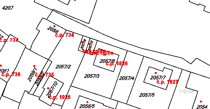 Roudnice nad Labem 1826 na parcele st. 2057/6 v KÚ Roudnice nad Labem, Katastrální mapa