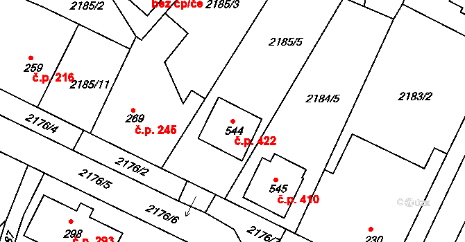 Zliv 422 na parcele st. 544 v KÚ Zliv u Českých Budějovic, Katastrální mapa