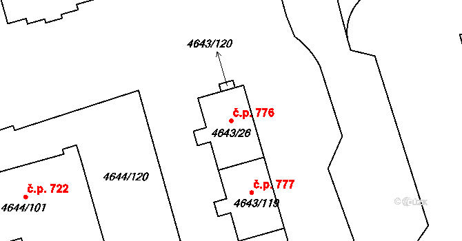 Litomyšlské Předměstí 776, Vysoké Mýto na parcele st. 4643/26 v KÚ Vysoké Mýto, Katastrální mapa