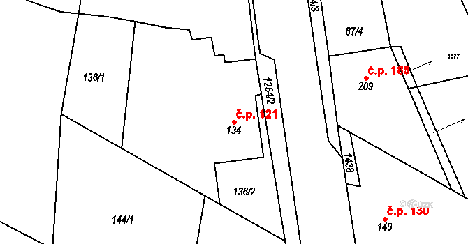 Krchleby 121 na parcele st. 134 v KÚ Krchleby u Nymburka, Katastrální mapa