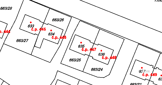 Milovice 447 na parcele st. 635 v KÚ Milovice nad Labem, Katastrální mapa