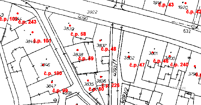 Poděbrady III 48, Poděbrady na parcele st. 3837 v KÚ Poděbrady, Katastrální mapa