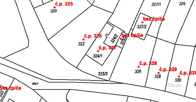 Miřetice u Klášterce nad Ohří 327, Klášterec nad Ohří na parcele st. 324/1 v KÚ Miřetice u Klášterce nad Ohří, Katastrální mapa
