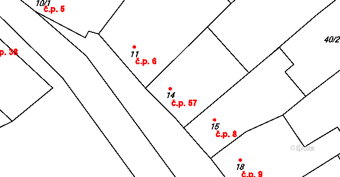 Hruška 57 na parcele st. 14 v KÚ Hruška, Katastrální mapa