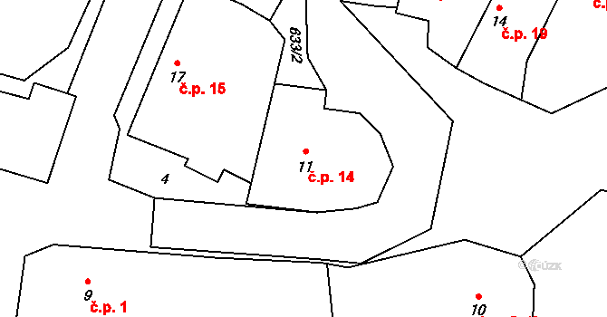 Sokolí 14, Třebíč na parcele st. 11 v KÚ Sokolí, Katastrální mapa