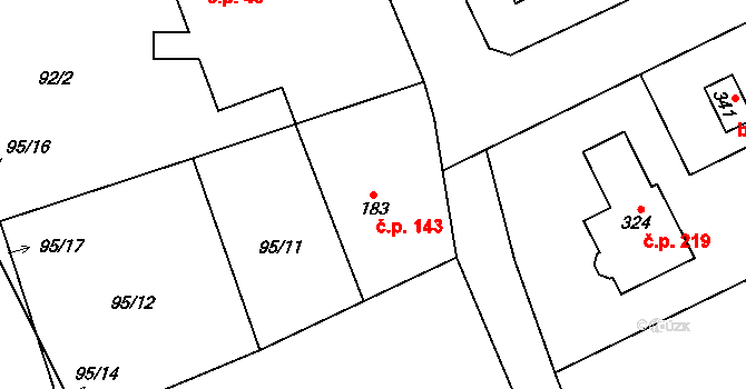 Medlešice 143, Chrudim na parcele st. 183 v KÚ Medlešice, Katastrální mapa