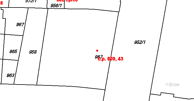 Zábrdovice 43,809, Brno na parcele st. 957 v KÚ Zábrdovice, Katastrální mapa