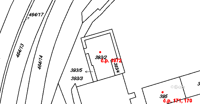 Černá Pole 1972, Brno na parcele st. 393/2 v KÚ Černá Pole, Katastrální mapa