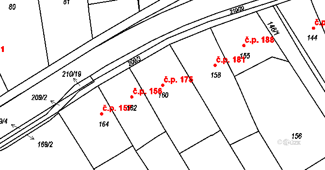 Březina 175 na parcele st. 160 v KÚ Proseč u Březiny, Katastrální mapa