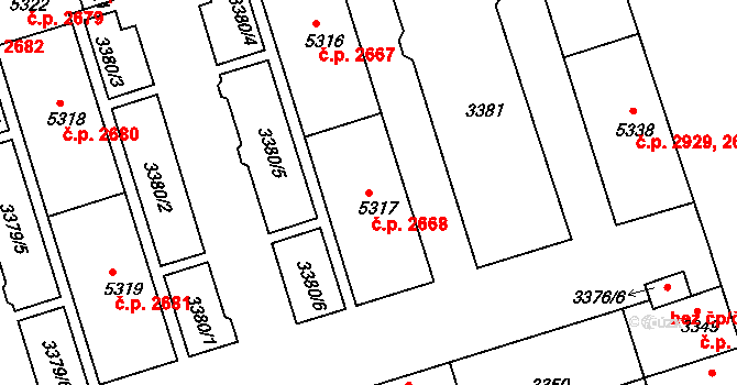 Královo Pole 2668, Brno na parcele st. 5317 v KÚ Královo Pole, Katastrální mapa