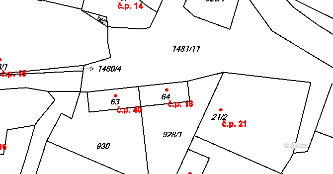 Sedlec 18, Temelín na parcele st. 64 v KÚ Sedlec u Temelína, Katastrální mapa