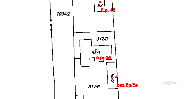 Dráchov 35, Těmice na parcele st. 65/1 v KÚ Dráchov u Těmic, Katastrální mapa