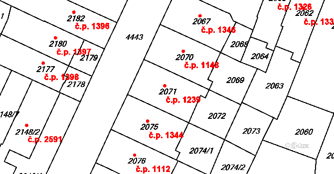Teplice 1239 na parcele st. 2071 v KÚ Teplice, Katastrální mapa
