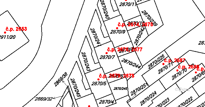 Teplice 2676,2677 na parcele st. 2870/7 v KÚ Teplice, Katastrální mapa