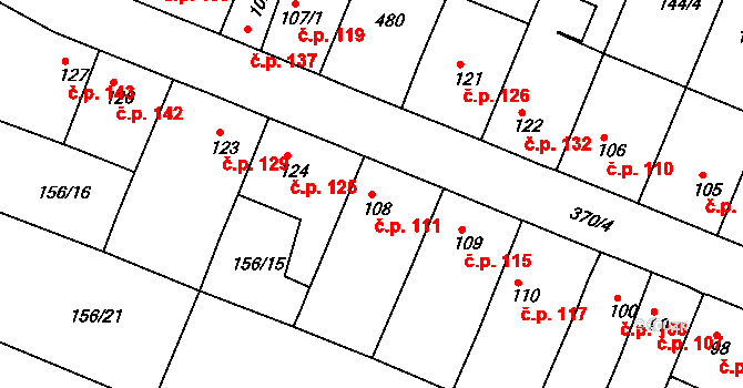 Chudonice 111, Nový Bydžov na parcele st. 108 v KÚ Chudonice, Katastrální mapa