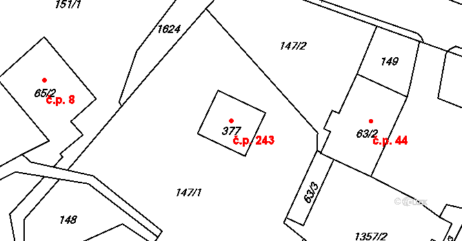 Holčovice 243 na parcele st. 377 v KÚ Holčovice, Katastrální mapa