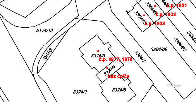 Místek 1977,1978, Frýdek-Místek na parcele st. 3374/5 v KÚ Místek, Katastrální mapa