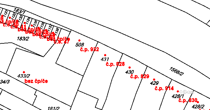 Litovel 828 na parcele st. 431 v KÚ Litovel, Katastrální mapa