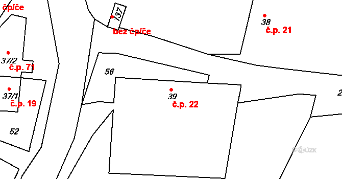 Česká Olešná 22, Strmilov na parcele st. 39 v KÚ Česká Olešná, Katastrální mapa