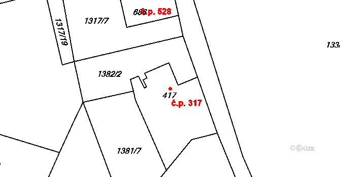 Solnice 317 na parcele st. 417 v KÚ Solnice, Katastrální mapa