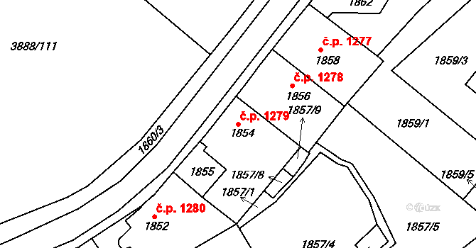 Turnov 1279 na parcele st. 1854 v KÚ Turnov, Katastrální mapa