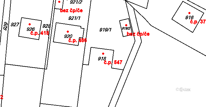 Jablůnka 547 na parcele st. 918 v KÚ Jablůnka, Katastrální mapa