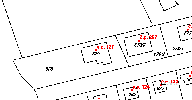 Točná 127, Praha na parcele st. 679 v KÚ Točná, Katastrální mapa