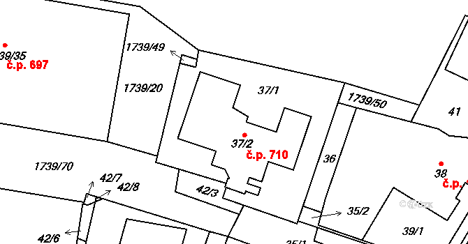 Suchdol nad Lužnicí 710 na parcele st. 37/2 v KÚ Suchdol nad Lužnicí, Katastrální mapa