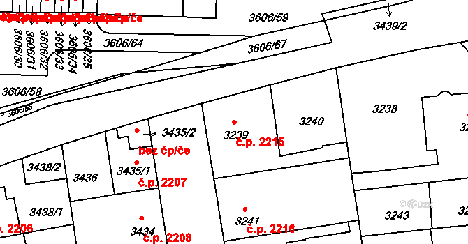 Žižkov 2215, Praha na parcele st. 3239 v KÚ Žižkov, Katastrální mapa