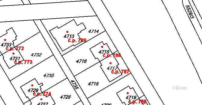 Záběhlice 788, Praha na parcele st. 4715 v KÚ Záběhlice, Katastrální mapa