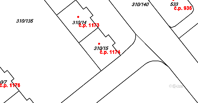 Michle 1174, Praha na parcele st. 310/15 v KÚ Michle, Katastrální mapa