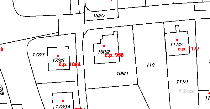 Chodov 958, Praha na parcele st. 109/2 v KÚ Chodov, Katastrální mapa