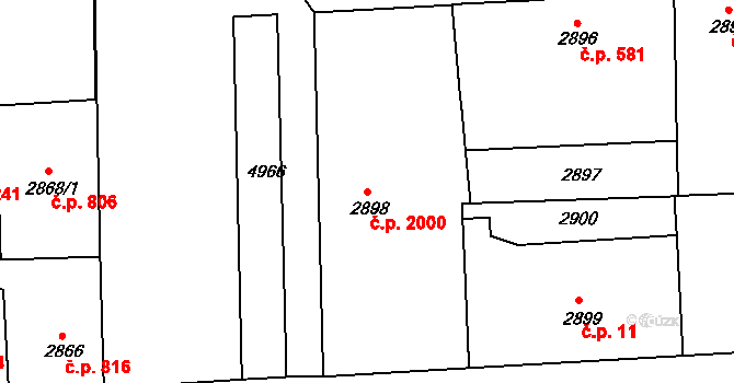 Smíchov 2000, Praha na parcele st. 2898 v KÚ Smíchov, Katastrální mapa