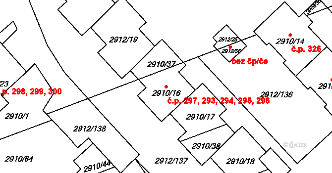 Zbraslav 293,294,295,296,297, Praha na parcele st. 2910/16 v KÚ Zbraslav, Katastrální mapa