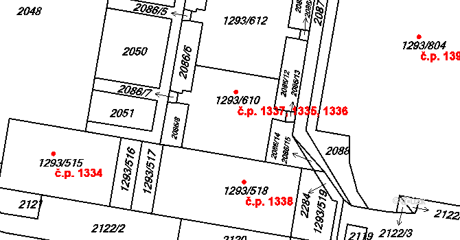 Řepy 1335,1336,1337, Praha na parcele st. 1293/610 v KÚ Řepy, Katastrální mapa