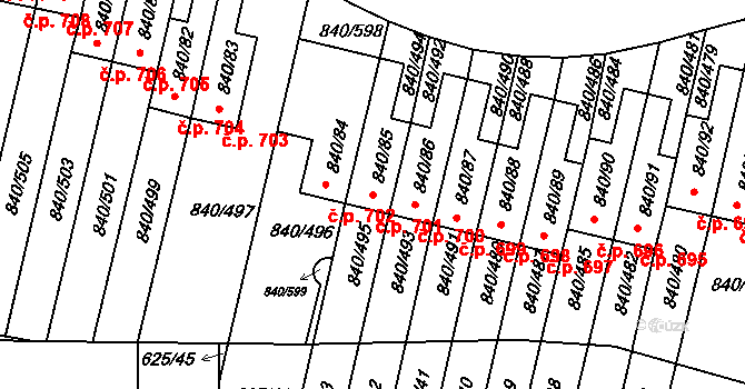 Bohnice 701, Praha na parcele st. 840/85 v KÚ Bohnice, Katastrální mapa