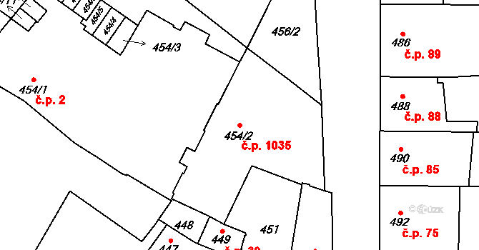 Kobylisy 1035, Praha na parcele st. 454/2 v KÚ Kobylisy, Katastrální mapa