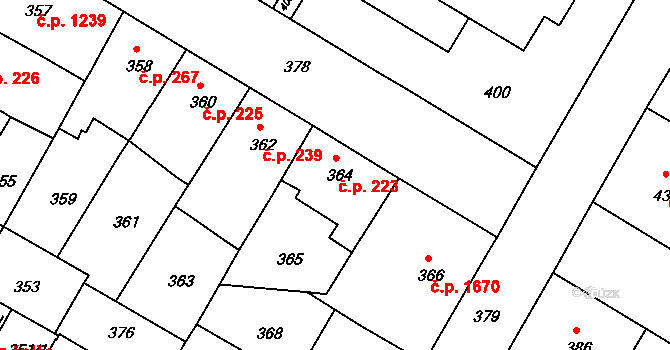 Záběhlice 223, Praha na parcele st. 364 v KÚ Záběhlice, Katastrální mapa